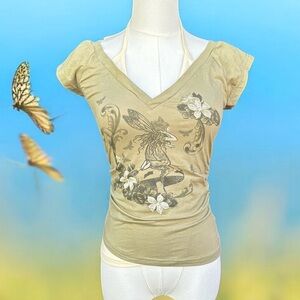 Cider Beige Fairy Graphic V-Neck Tee